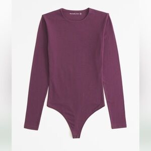 Long-Sleeve Cotton-Blend Seamless Fabric Crew Bodysuit Purple Size Large